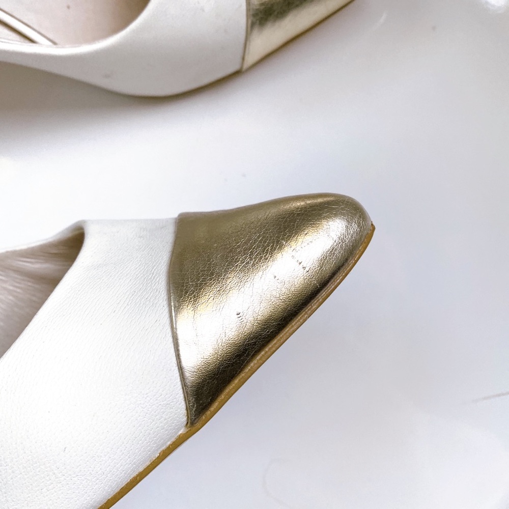 π RESTRICTED WHITE GOLD LEATHER POINTED TOE CLASSIC PUMPS! - Picture 9 of 11